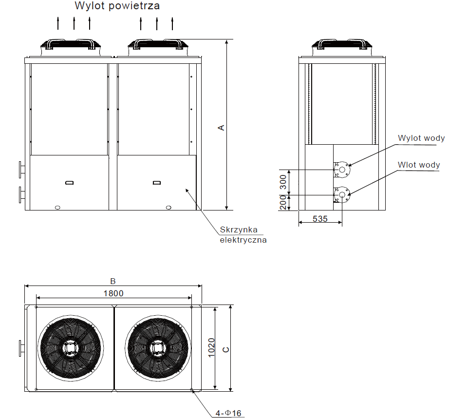 Wymiary - Komercyjne EVIPOWER ON/OFF