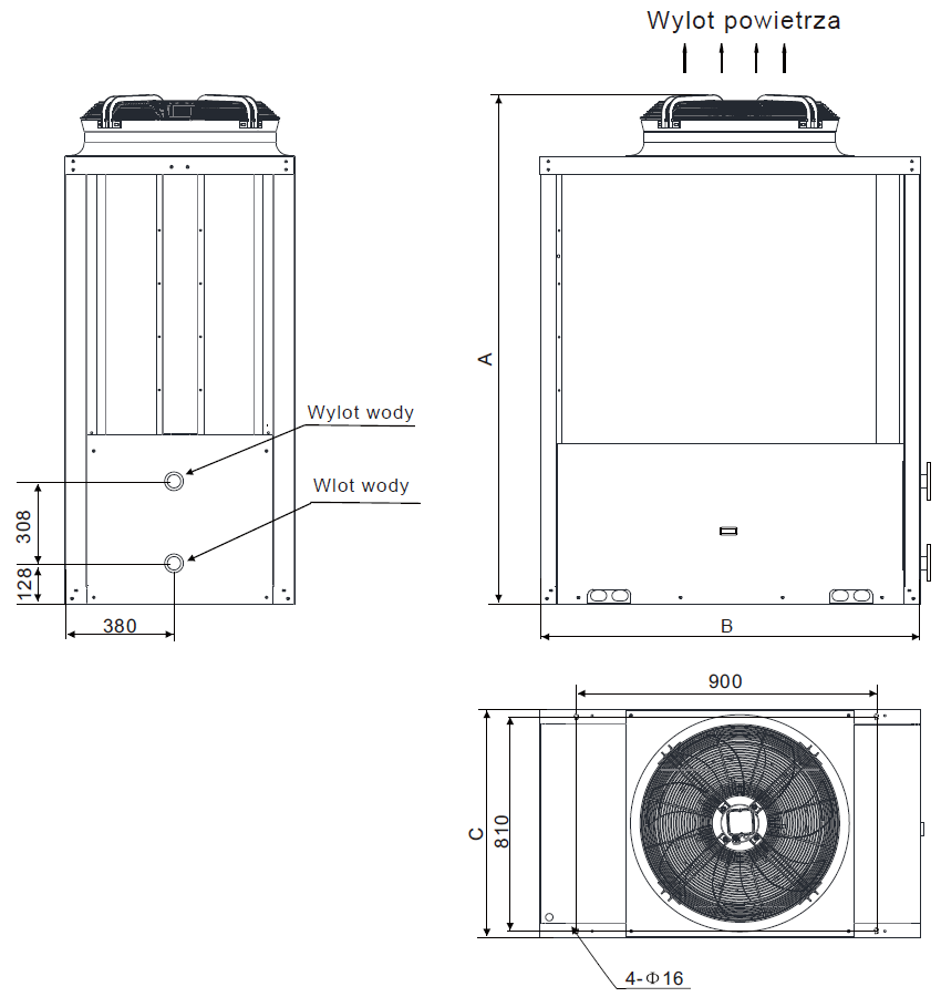 Wymiary - Komercyjne EVIPOWER ON/OFF